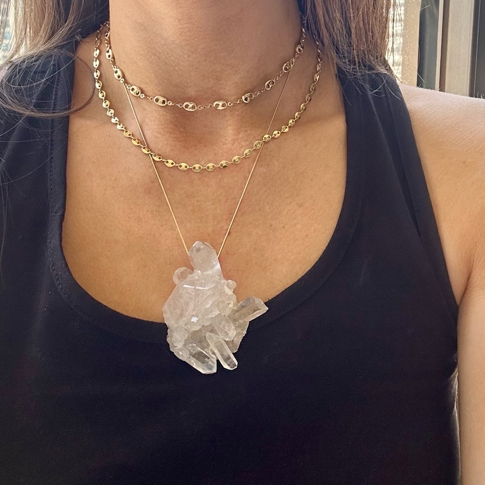 Point Cluster Quartz Necklace Pendant on leather cord